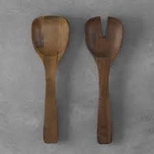 Handmade natural wood salad serving utensils spoon fork set for eco friendly kitchen dining and food presentation - Product Image 1