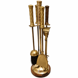Juego de Herramientas de Lujo para Chimenea de Latón con Base de Madera, Kit de Accesorios Resistentes para Chimenea, Pala, Cepillo, Pinzas, Picafuegos, Decoración - Product Image 1