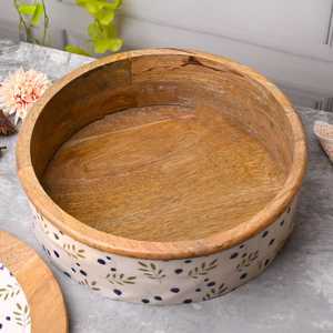Casserole classique en bois naturel fini, écologique, passe au lave-vaisselle, diamètre 20 cm, boîte à hotpot, support à roti artisanal - Product Image 5