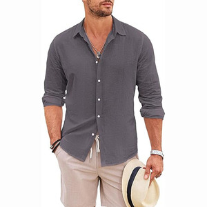 Camisas de Vestir de Lino 100% para Hombre, Manga Larga, Estilo Casual de Verano, Tejido, ODM, Patrones Sólidos, Se Acepta Logotipo Personalizado - Product Image 3