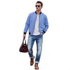 Chaqueta Bomber Azul Claro para Hombre, Cierre de Cremallera, Estilo Casual, Corte Regular, Material de Poliéster, para Primavera - Product Image 1