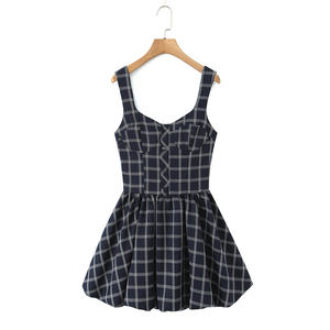 Women Plaid Sleeveless A-Line Mini <b>Dress</b> With Pockets Pleated Skirt Casual Spring <b>Summer</b> Wear - Product Image 1
