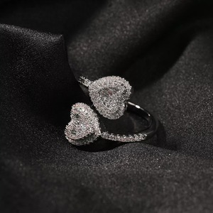 Wholesale 18K Gold Plated Iced Out Bling Fashion Adjustable <b>Ring</b> for Women <b>Brass</b> Zircon Baguette Heart Open <b>Ring</b> Trendy Jewelry - Product Image 1