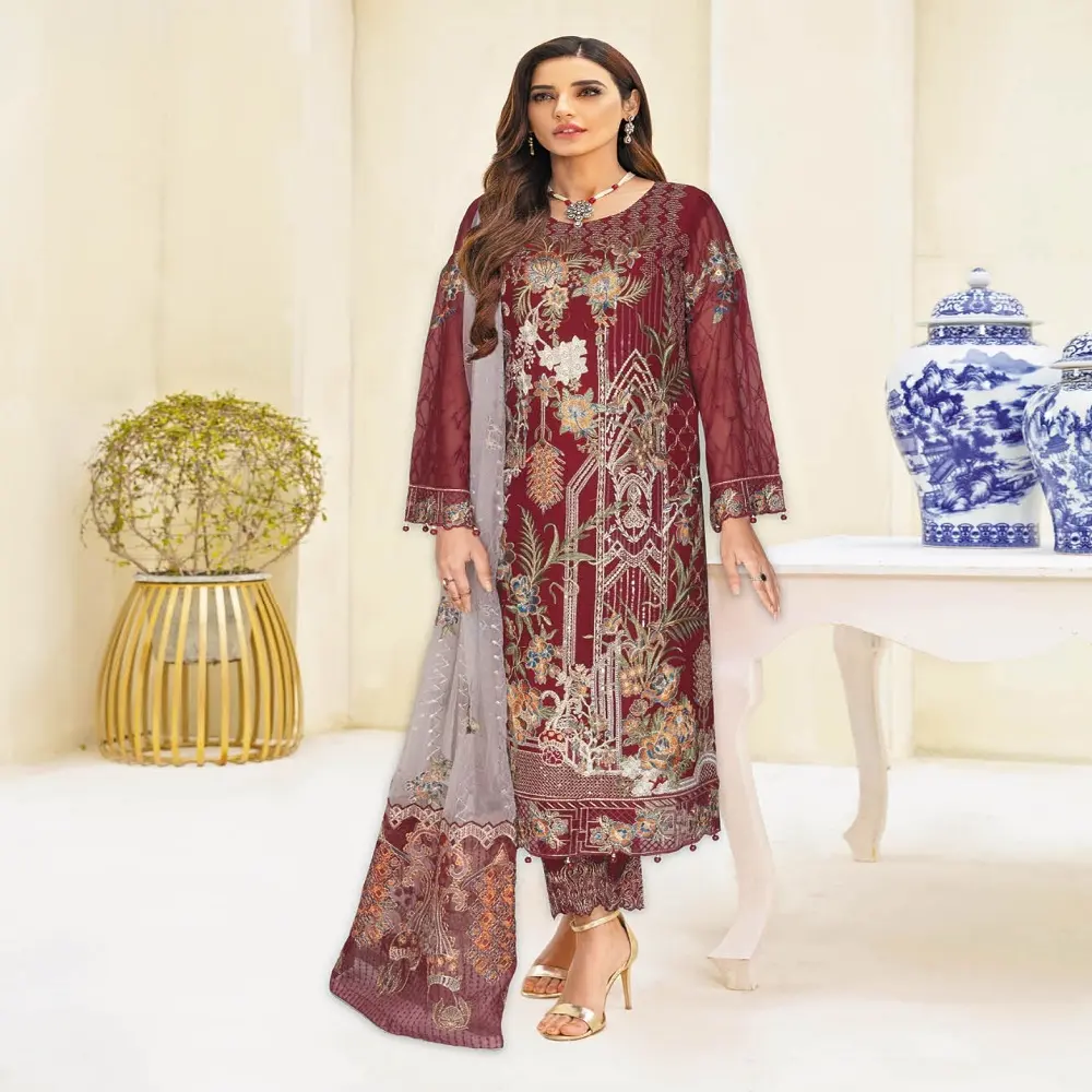 Ternos de casamento para mulheres por designers paquistaneses Coleção Chiffon 3 Piece ternos por Ramsha NAYAB 3 Produtos paquistaneses