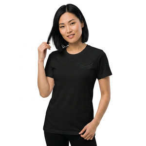 T-shirt à manches courtes pour homme, noir, avec logo brodé en forme d'aile, coupe classique, col rond, jersey décontracté en coton - Product Image 3