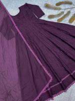 Gaun Pesta Pernikahan Wanita Rayon Ungu Elegan Model Salwar Kameez Panjang Hingga Lantai, Regular Fit, Cepat Kering, Anti Kusut, Gaya India Pakistan