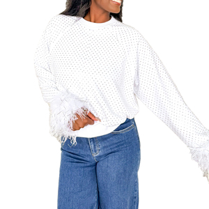 Wholesale Custom Women's Oversized Polyester/Cotton Heavyweight Sweatshirt Lined Rhinestone Design Hot Selling Winter Front - Product Image 6
