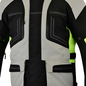 Chaqueta de Motocicleta de Cuero Unisex Negra, Gris y Amarillo Neón, Transpirable, Resistente al Viento, con Cuello Alto y Cierre de Cremallera, Estilo Motero - Product Image 6