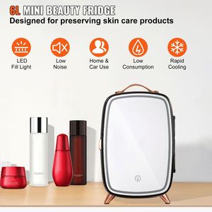 Mini 6L luce LED HD specchio AC DC Skincare frigo nero piccolo frigorifero per camera da letto Desktop-deposito cosmetico per la bellezza del viso - Product Image 1