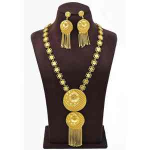 Ensemble de bijoux longs en laiton plaqué or 14K, 18K, 24K, design traditionnel turc, style Dubaï, bijoux de mariée, Oro Joyeria, vente en gros - Product Image 1
