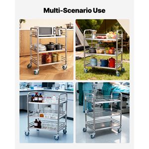 Carrello da Laboratorio a 3 Ripiani in Acciaio Inossidabile Resistente, Carrello di Servizio per Cliniche con Ruote Bloccabili, Mobile per Ospedali - Product Image 2