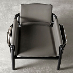 Sofá convertible cuadrado de estilo moderno de mediados de siglo, tapizado en cuero genuino, con estructura de madera de teca, relleno de espuma, brazos acolchados y respaldo firme. - Product Image 4