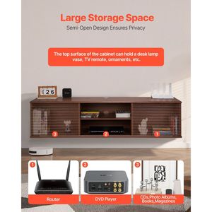 ขาตั้งทีวีแบบลอยติดผนังปรับได้60 "2ชั้นศูนย์รวมความบันเทิงประตูบานเลื่อนผิววอลนัทสำหรับเครื่องเล่นดีวีดี - Product Image 4