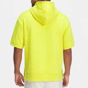 Men's Neon Yellow Embroidered Custom Printed <b>Short</b> <b>Sleeve</b> <b>Hoodie</b> Regular Fit Knitted Casual Sportswear Autumn Solid Color - Product Image 4