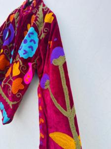 Floral Embroidery Velvet Suzani Cotton <b>Jacket</b> <b>Womens</b> Boho Handmade <b>Embroidered</b> Mandarin Collar Wholesale Colorful Suzani - Product Image 6