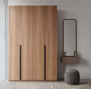 Armoire en bois noyer foncé à 4 portes avec deux miroirs et tiroirs de rangement inférieurs, disponible à prix de gros. - Product Image 2