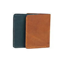 Dompet Kulit Asli untuk Pria Dompet Kulit Vintage Crazy Horse Pria Tempat Kartu Tipis Logo Kustom Dompet Kulit Asli