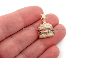 Trendy Mini Burger Food Shape Charms Pendants <b>Necklace</b> 10K <b>Solid</b> Gold Customizable Moissanite Diamond Unisex Kids Gift Jewelry - Product Image 5
