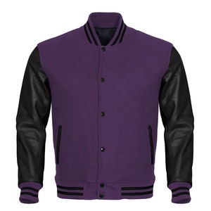 Men's <b>Purple</b> Breathable Embroidered Stand Collar <b>Varsity</b> <b>Jacket</b> Black Sleeves Single Button Closure Regular Fit Casual Autumn - Product Image 1