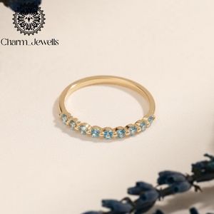 Charm_Jewells 18K Solid <b>Silver</b> Eternity <b>Band</b> <b>Ring</b> Blue Moissanite Prong Setting IGI Certified Women's Classic Engagement <b>Ring</b> - Product Image 1