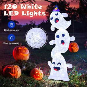 Decorazione di Halloween a forma di fantasma impilato di 1,2 metri con 120 luci LED, decorazioni di Halloween illuminate. - Product Image 6