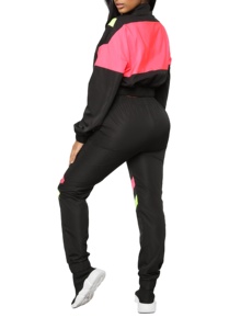 Ensemble de survêtement sportif pour femmes, blocs de couleur, fermeture éclair sur toute la longueur, coupe ample, deux pièces, vêtements de sport pour toutes les saisons - Product Image 3