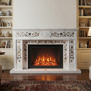 Chimenea Independiente de Lujo con Incrustaciones de Mármol para Sala de Estar de Villa - Product Image 3