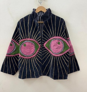 <b>Top</b> Product Black Suzani Velvet Jacket Women Evil Eye Embroidered Ethnic Kimono <b>Coat</b> Boho Winter Outerwear Festival Jacket - Product Image 2
