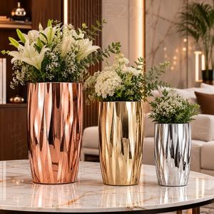 Ensemble de jardinières modernes en acier inoxydable écologiques de 100 L, cuivre, or, argent, vases de bureau intérieurs pour plantes vertes, design luxueux - Product Image 2