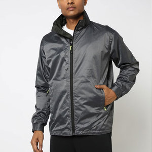 Blouson bomber coupe-vent noir pour homme, col montant, fermeture éclair, style décontracté, vêtement d'automne, coupe classique, matière polyester - Product Image 2
