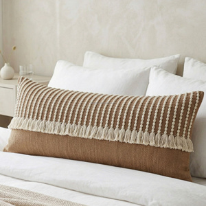 Mustard Beige Handwoven <b>Cushion</b> Cover Textured Stripe Decorative <b>Large</b> Lumbar Throw Pillow Accent Pillow Artisan Woven Home Deco - Product Image 1
