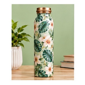 Modern Marble Pattern Eco-Friendly <b>BPA</b> <b>Free</b> Copper <b>Water</b> <b>Bottle</b> with Copper Accents Portable Travel Drinkware - Product Image 3