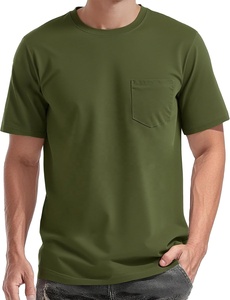 Camisetas de Manga Corta para Hombre, Estilo Informal, Cuello Redondo, 100% Algodón Grueso, con Bolsillo y Logotipo en la Parte Delantera - Product Image 4