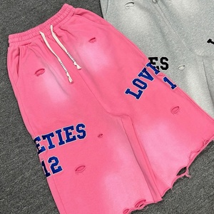 Top Quality Distressed Raw Hem <b>Fleece</b> Sweat <b>Shorts</b> Varsity Letter Print Casual <b>Shorts</b> Unisex Y2K <b>Fleece</b> <b>Shorts</b> - Product Image 2