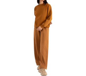 Sudaderas de Forro Polar Marrón Sólido de Cuello Redondo para Mujer, de Alta Moda, Casuales de Invierno, con Logo Frontal y Mangas Largas, Venta al por Mayor - Product Image 3