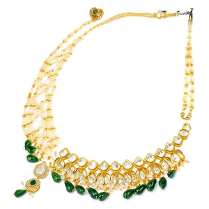 Juego de Collar de Novia con Baño de Oro de 24K y Cuentas Kundan - Joyería Fina NS496 Verde - Product Image 2