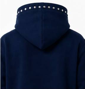 Sweat à capuche oversize pour homme, bleu marine, broderie de chaîne, logo WSI, style streetwear, polaire, 100% coton, imperméable, coupe-vent, automne - Product Image 5