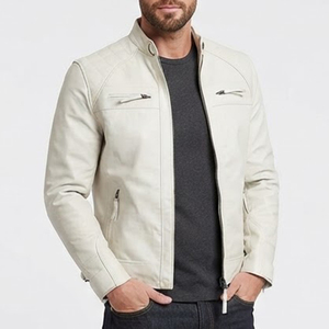 Chaqueta de moto de cuero PU de alta calidad para hombre, cuello alto, cremallera frontal, color sólido, ropa exterior informal de otoño, ajuste regular - Product Image 1