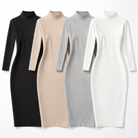 Großhandel Maßgeschneiderte Vorderlogo Mock Neck Strickkleider 100% Baumwolle Bürodamen Karriere-Kleider OEM-Lieferant Direkter Hersteller