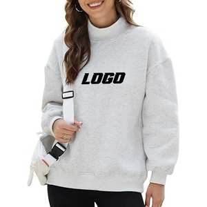 Sudadera con cuello simulado y logotipo personalizado, gris, oversize, para mujer, de forro polar grueso, al por mayor, ropa en blanco a granel - Product Image 1