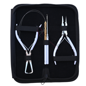 White Salon Hair Extension Tools Kit with 5inch Hair Extension Plier Flat Tip Bead Closing Plier Bead Threading Loop hook <b>Set</b> - Product Image 1