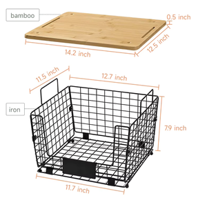 OEM/ODM Vietnam Eco Friendly Countertop Fruit Vegetable Storage <b>Wire</b> <b>Basket</b> with Multifunction Bamboo Lid Organizer - Product Image 2