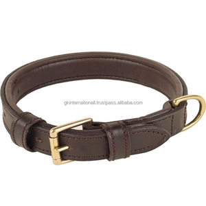 Collar de perro acolchado de cuero marrón resistente de primera calidad con costura de borde de cuerda duradera y accesorios de latón macizo tamaños personalizados - Product Image 4