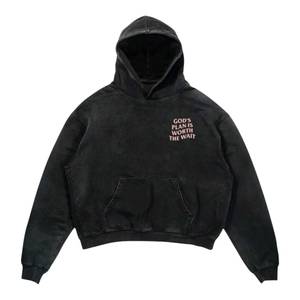 Sudadera con capucha negra para hombre con bolsillo frontal y estampado de "El plan de Dios vale la pena esperar" Ropa informal de otoño - Product Image 2
