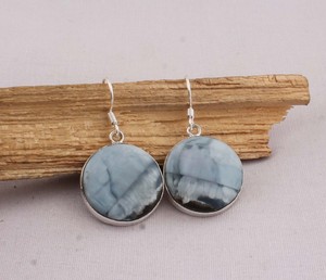 Pendientes de Ágata Azul Hechos a Mano, Plata de Ley 925, Estilo Bohemio Vintage, Pendientes Colgantes de Ágata con Banda, Proveedor de Joyería Fina - Product Image 4
