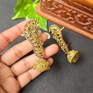AD Floral Pearl Ear Cuff-Gold Plated Brass Trendy Party & Wedding Jewelry - Product Image 2
