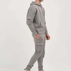 Men's Light Blue Hooded <b>Tracksuit</b> Full Zipper Side Pockets Breathable Casual Regular Fit Autumn Wear Solid Color Cotton - Product Image 6