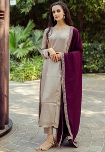 KV Embossed Silk Salwar Kameez Set with Trouser/Pant & Dupatta Traditional Party Wear - Product Image 5