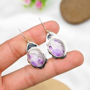 Boucles d'oreilles en améthyste, argent sterling 925, boucles d'oreilles en pierres précieuses, bijoux faits à la main, élégantes boucles d'oreilles pendantes, cadeau de Noël - Product Image 5