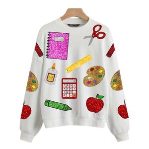 เสื้อสเวตเชิ้ตผ้าฝ้ายฟลีซสำหรับผู้หญิง งานปักด้านหน้า ระบายอากาศได้ดี ประดับเลื่อมวิบวับด้านหลัง สไตล์นักเรียน พร้อมส่ง กำลังเป็นที่นิยม ขายดี - Product Image 2